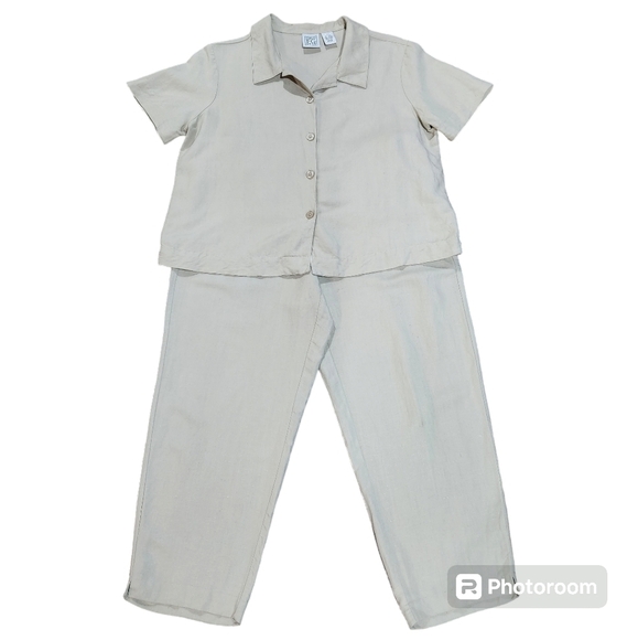 Field Gear Women's 2 pc Linen Blend Short Sleeve Blouse & Pants Size PM - Picture 1 of 12